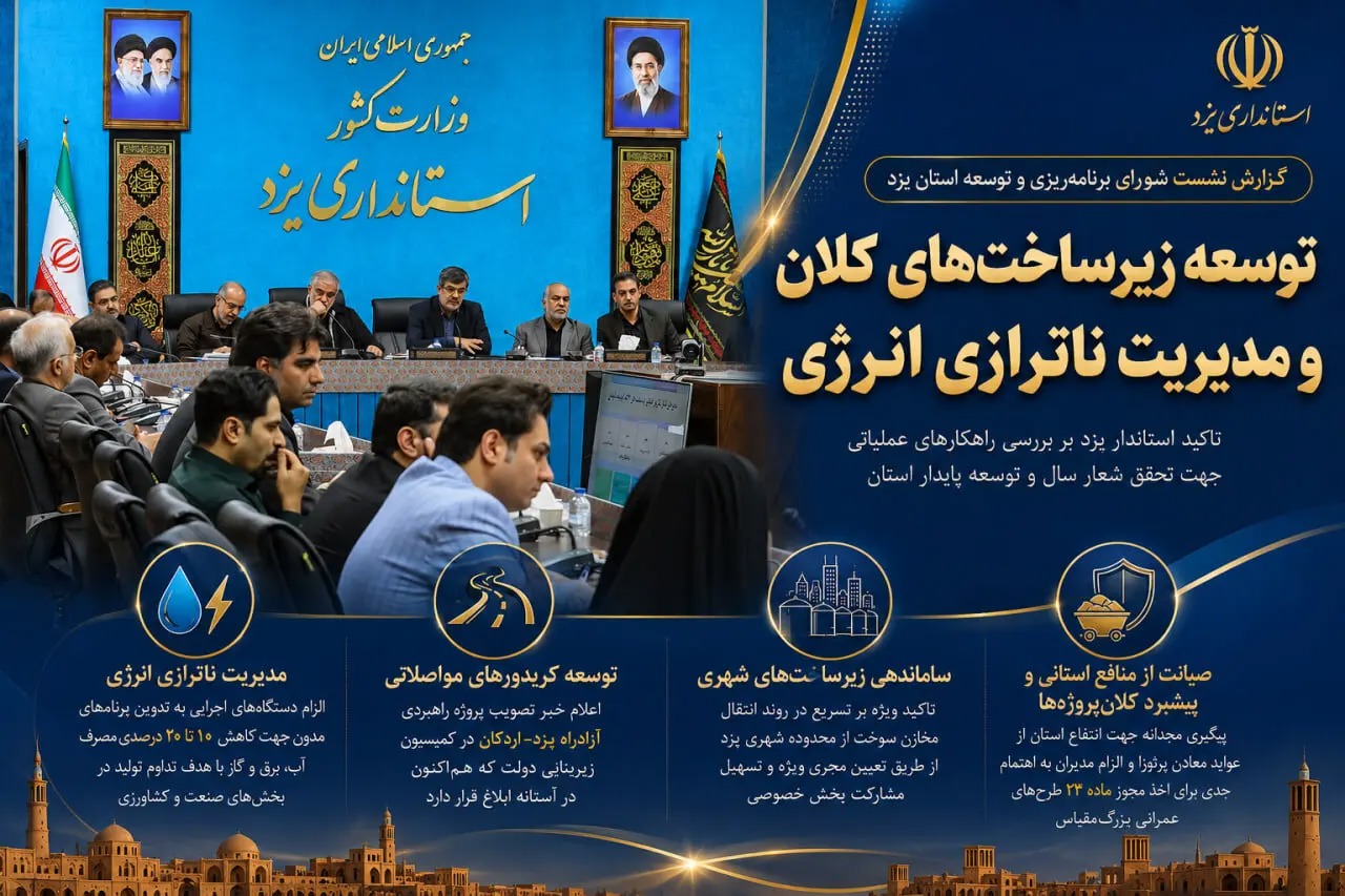 📑 تاکید استاندار یزد بر توسعه زیرساخت‌های کلان و مدیریت ناترازی انرژی